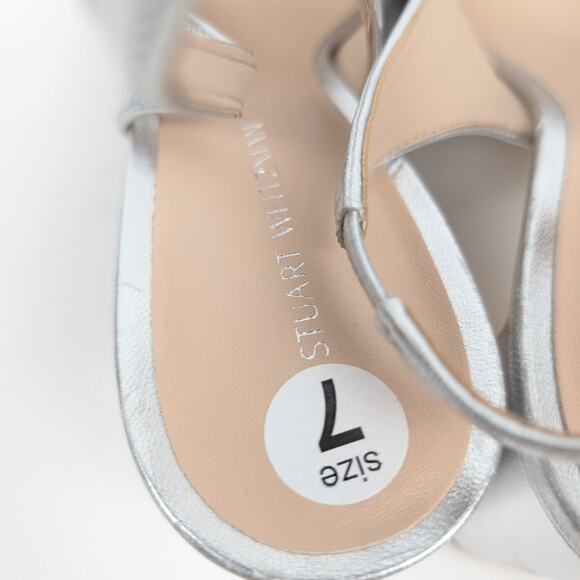 Stuart Weitzman Milla Silver Block Heel Slingback Pumps Size 7 - Picture 8 of 9